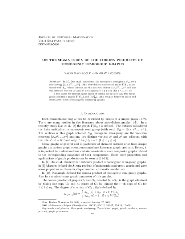 (PDF) On the Sigma Index of the Corona Products of Monogenic Semigroup ...