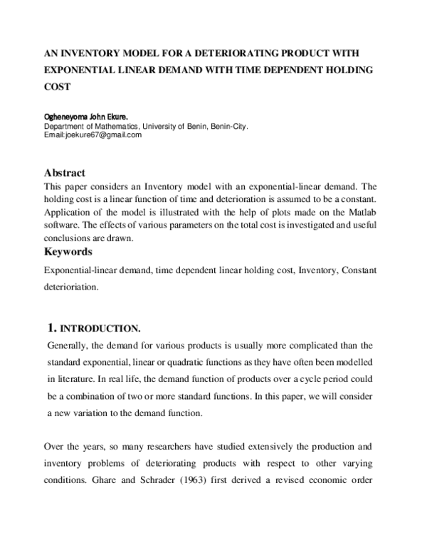 (PDF) AN INVENTORY MODEL FOR A DETERIORATING PRODUCT WITH EXPONENTIAL ...