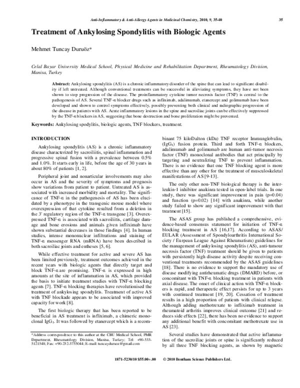 (PDF) Treatment of Ankylosing Spondylitis with Biologic Agents