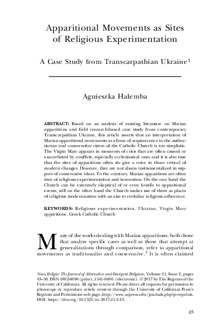 (PDF) Apparitional Movements as Sites of Religious Experimentation