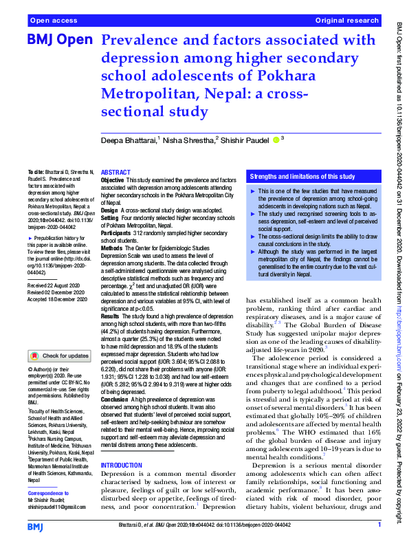 (PDF) Prevalence and factors associated with depression among higher ...