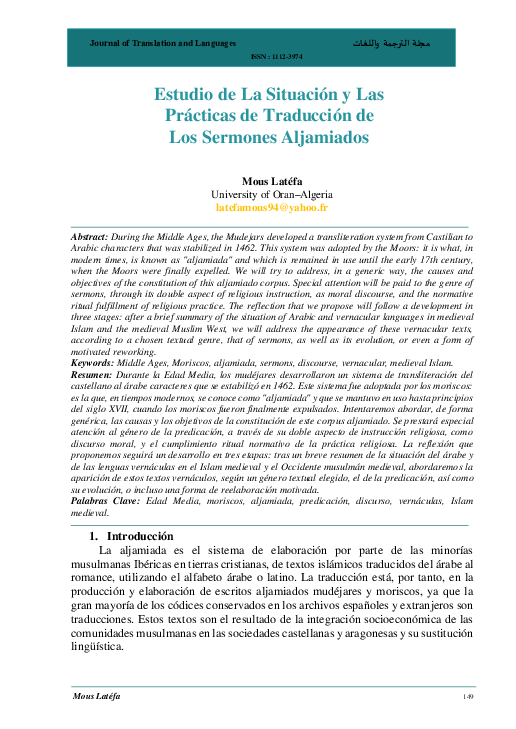 (PDF) Estudio de La Situación y Las Prácticas de Traducción de Los