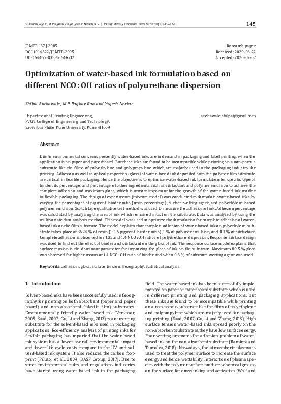 (PDF) Optimization of water-based ink formulation based on different ...