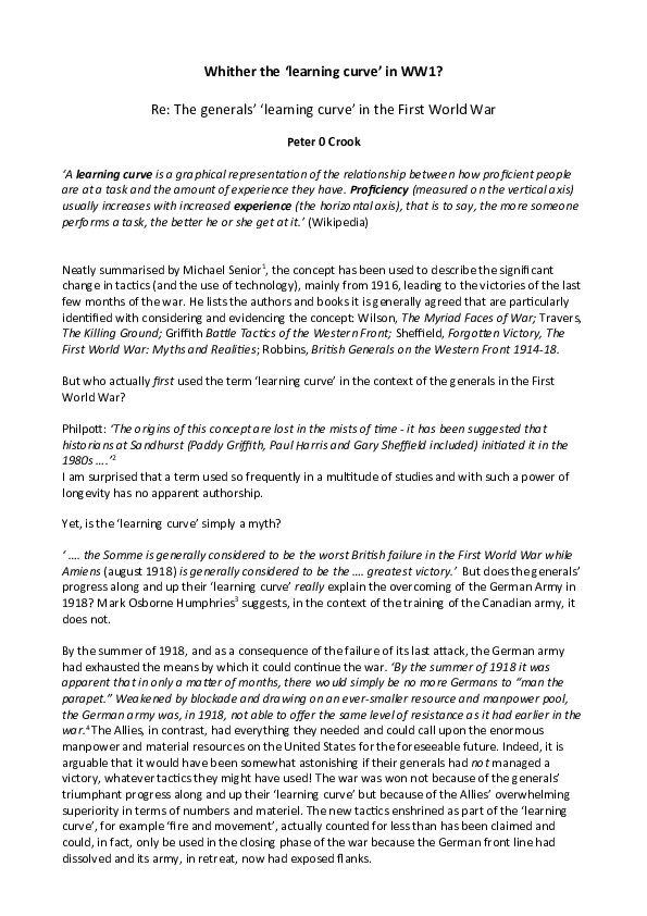 (DOC) Whither the 'learning curve' in WW1? Re: The generals' 'learning ...