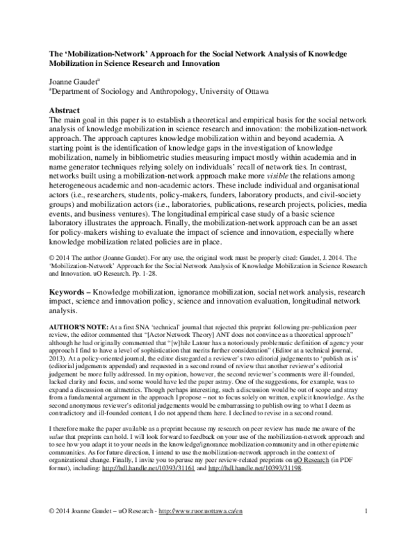 (PDF) The 'Mobilization-Network' Approach for the Social Network ...