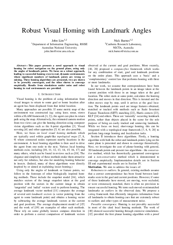 (PDF) Robust visual homing with landmark angles