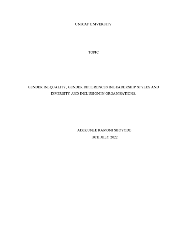 (DOC) GENDER INEQUALITY, GENDER DIFFERENCES IN LEADERSHIP STYLES AND ...