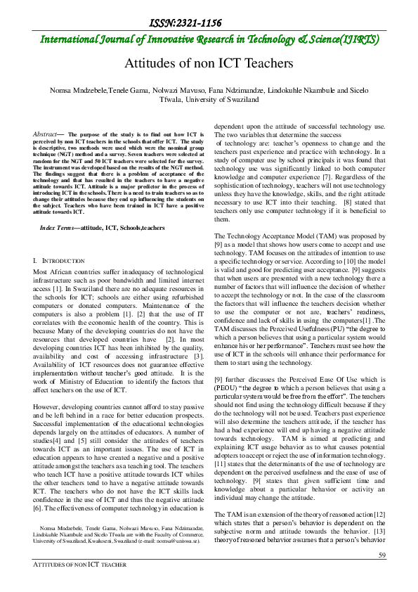(PDF) Attitudes of non ICT Teachers