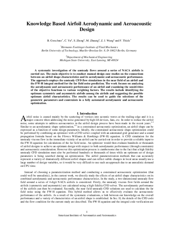 (PDF) Knowledge Based Airfoil Aerodynamic and Aeroacoustic Design