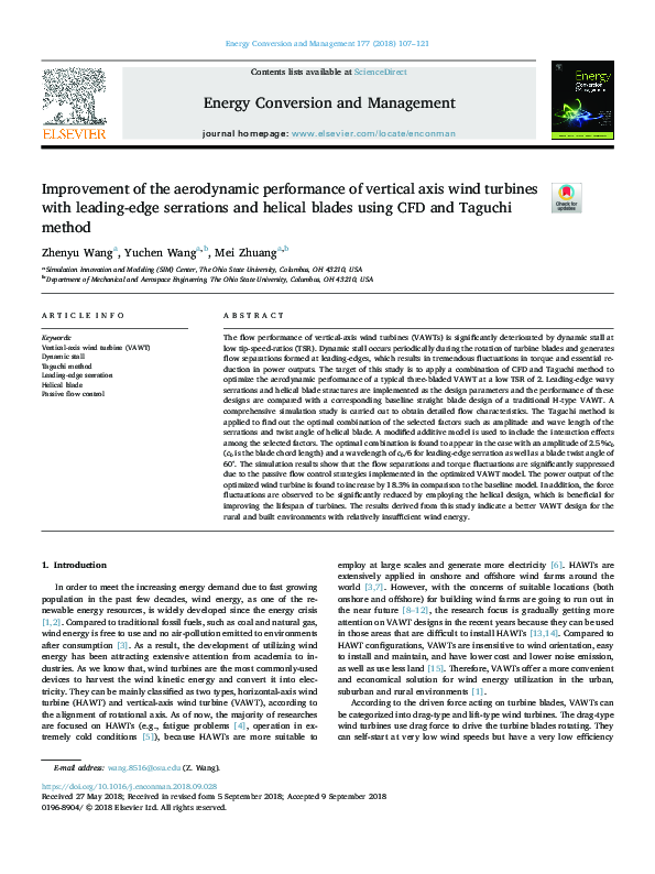 (PDF) Improvement of the aerodynamic performance of vertical axis wind ...