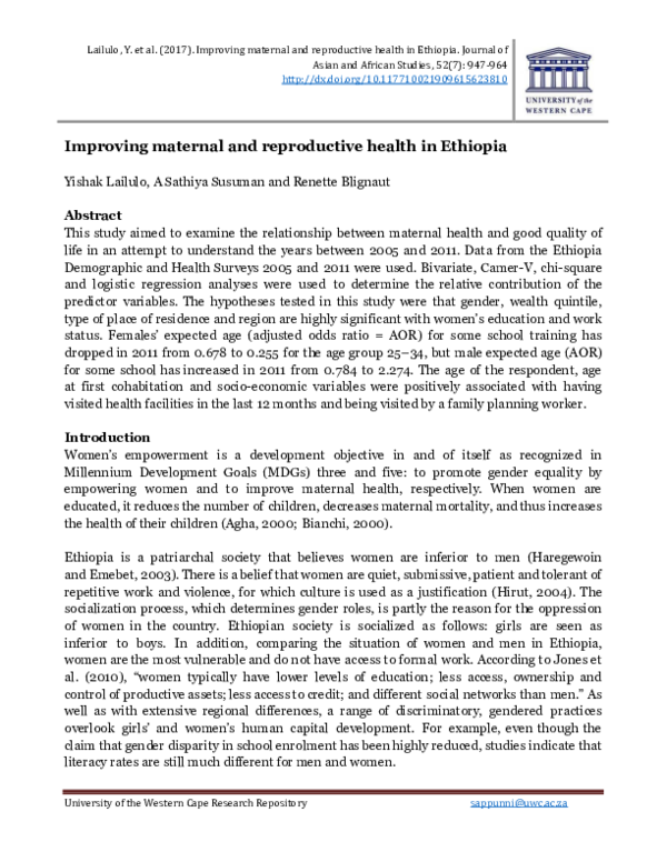 (PDF) Improving Maternal and Reproductive Health in Ethiopia | Dr ...