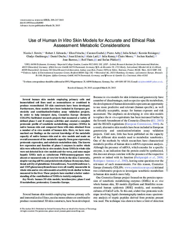 (PDF) Use of Human In Vitro Skin Models for Accurate and Ethical Risk ...