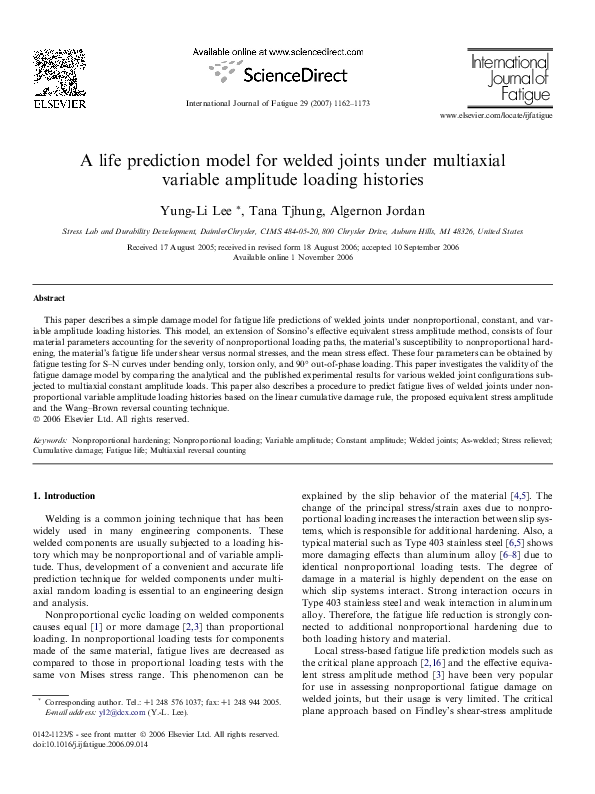 (PDF) A life prediction model for welded joints under multiaxial ...