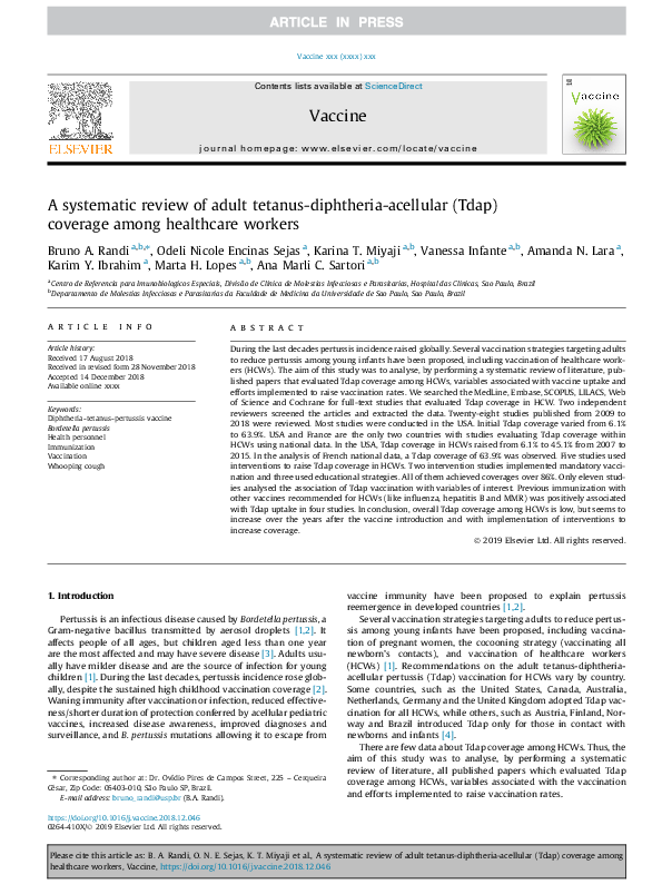 (PDF) A systematic review of adult tetanus-diphtheria-acellular (Tdap ...
