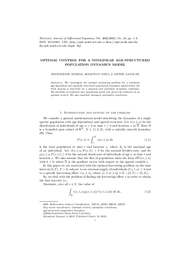(PDF) Optimal Control for a Nonlinear Age-Structured Population ...