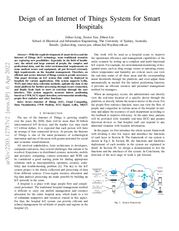 (PDF) Implementation of an Internet of Things System for Smart Hospitals