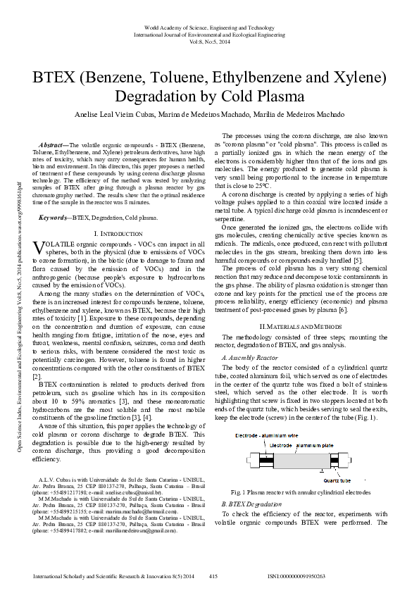 (PDF) BTEX (Benzene, Toluene, Ethylbenzene and Xylene) Degradation by ...