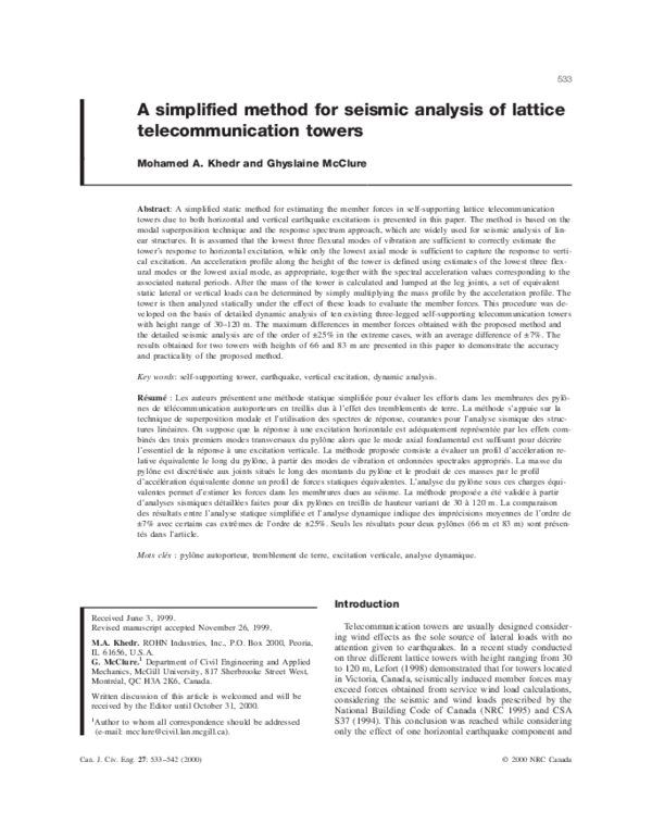 (PDF) A simplified method for seismic analysis of lattice ...