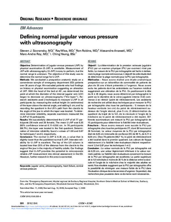 (PDF) Defining normal jugular venous pressure with ultrasonography