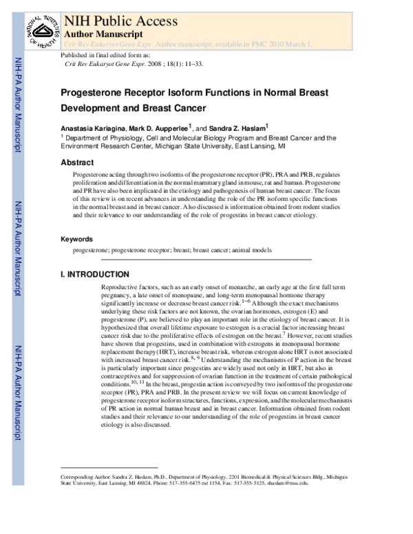 (PDF) Progesterone Receptor Isoform Functions in Normal Breast ...
