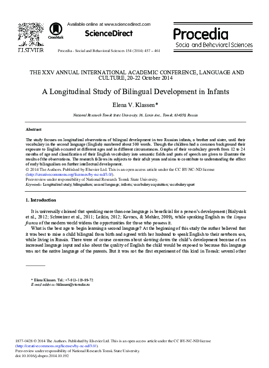 (PDF) A Longitudinal Study of Bilingual Development in Infants