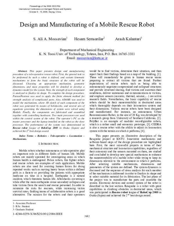 (PDF) Design and Manufacturing of a Mobile Rescue Robot