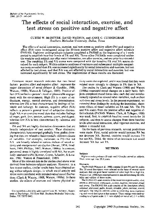 (PDF) The effects of social interaction, exercise, and test stress on ...