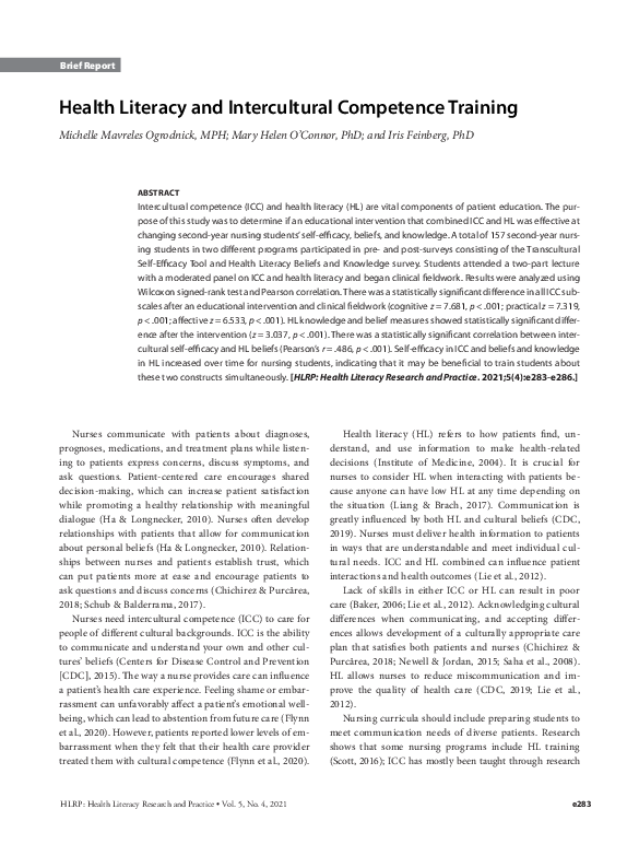(PDF) Health Literacy and Intercultural Competence Training