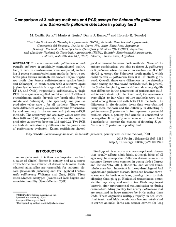 (PDF) Comparison of 3 culture methods and PCR assays for Salmonella ...