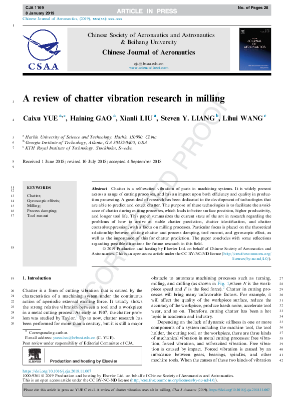 (PDF) A review of chatter vibration research in milling