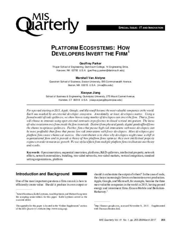 (PDF) Platform Ecosystems: How Developers Invert the Firm
