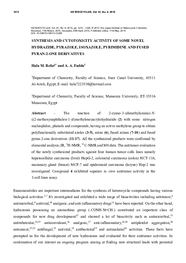 (PDF) Synthesis and Cytotoxicity Activity of Some Novel Hydrazide ...
