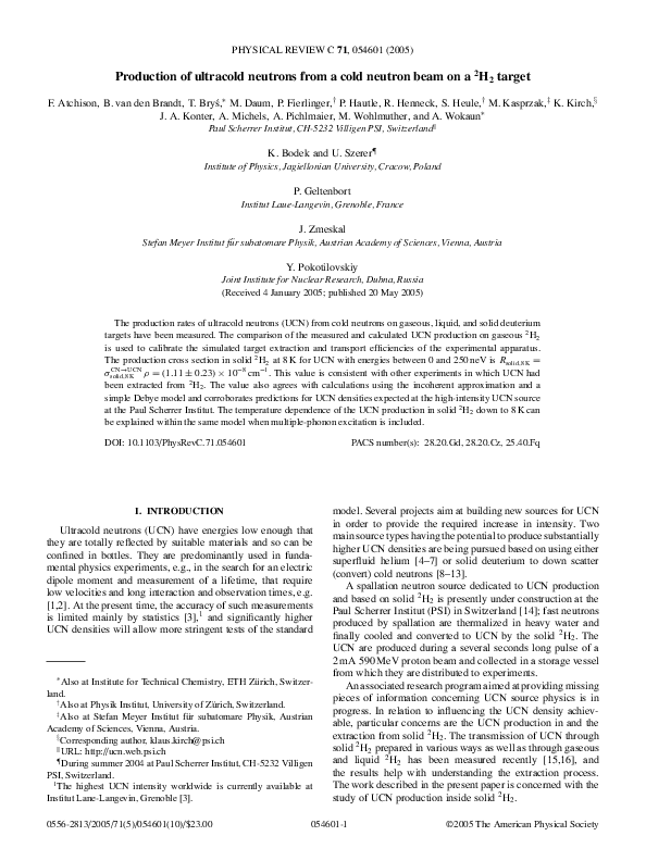 (PDF) Production of ultracold neutrons from a cold neutron beam on a ...