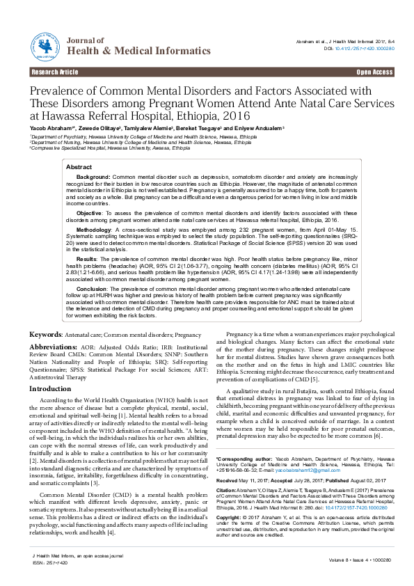 (PDF) Prevalence of Common Mental Disorders and Factors Associated with ...