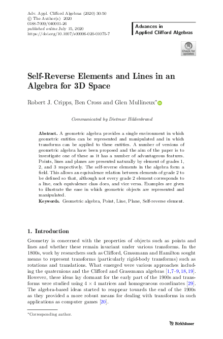 (PDF) Self-Reverse Elements and Lines in an Algebra for 3D Space