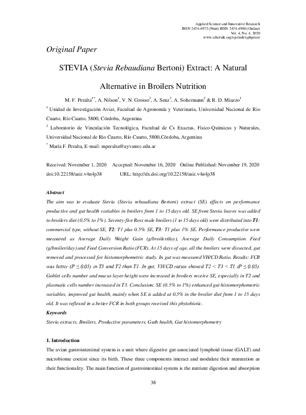 (PDF) STEVIA (Stevia Rebaudiana Bertoni) Extract A Natural Alternative in Broilers Nutrition