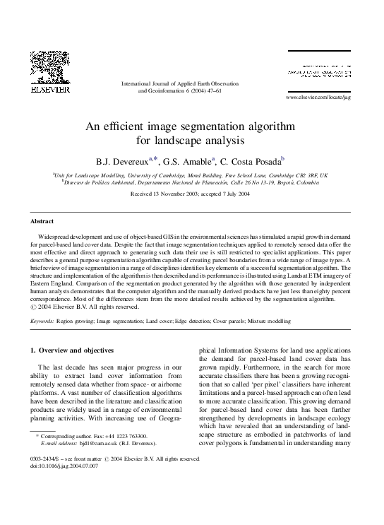 (PDF) An efficient image segmentation algorithm for landscape analysis