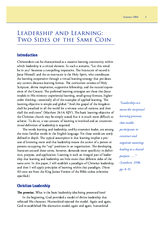 (PDF) Leadership and Learning: Two Sides of the Same Coin