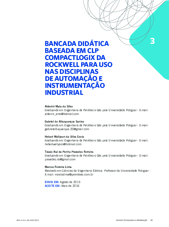 Bancada Didática Baseada Em CLP Compactlogix Da Rockwell Para Uso Nas Disciplinas De Automação e Instrumentação Industrial