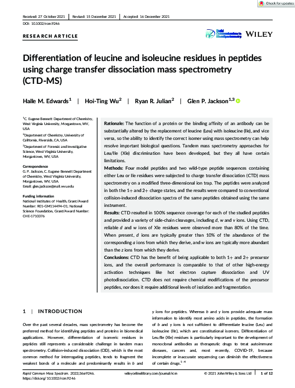 (PDF) Review for "Differentiation of leucine and isoleucine residues in ...