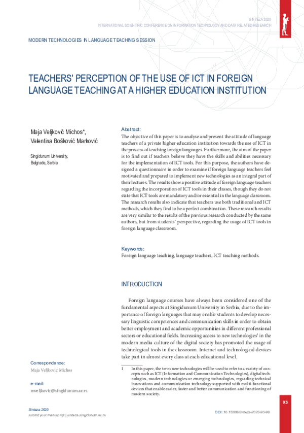 (PDF) Teachers' Perception of the Use of ICT in Foreign Language ...