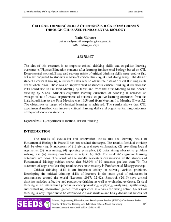 (PDF) Critical Thinking Skills of Physics Education Students Through ...