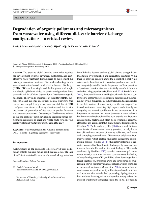(PDF) Degradation of organic pollutants and microorganisms from ...
