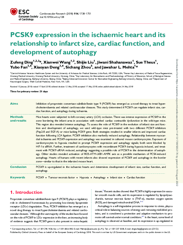 (PDF) PCSK9 expression in the ischaemic heart and its relationship to ...
