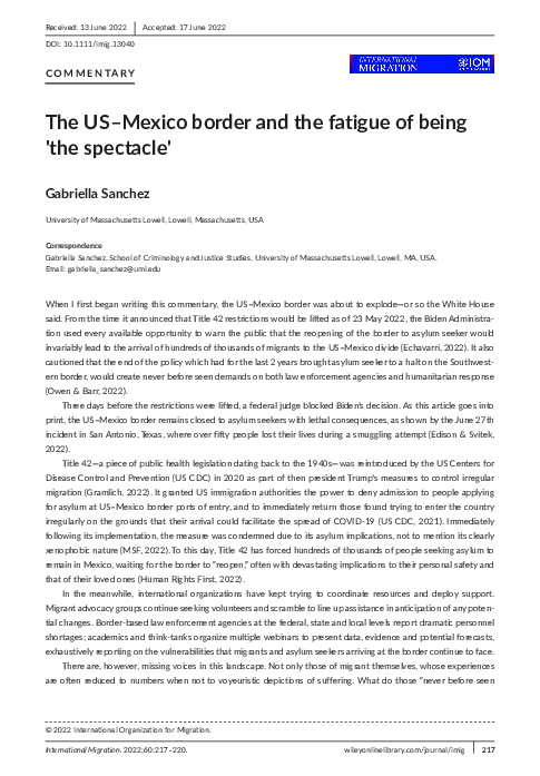 (PDF) The US-Mexico border and the fatigue of being 'the spectacle'