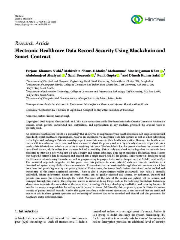 (PDF) Electronic Healthcare Data Record Security Using Blockchain and ...