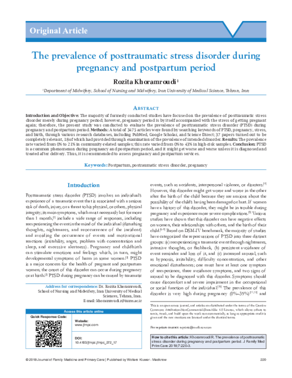 (PDF) The prevalence of posttraumatic stress disorder during pregnancy ...