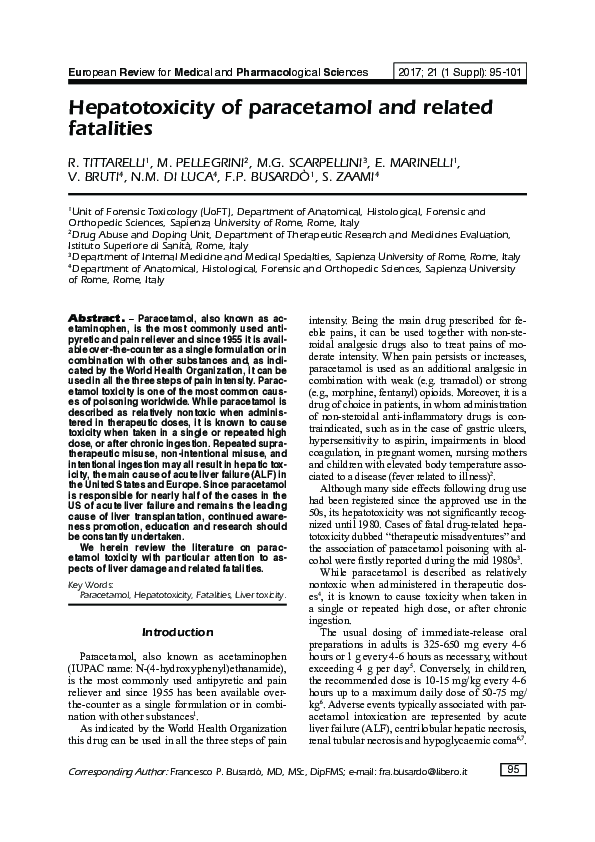 (PDF) Hepatotoxicity of paracetamol and related fatalities Roberta