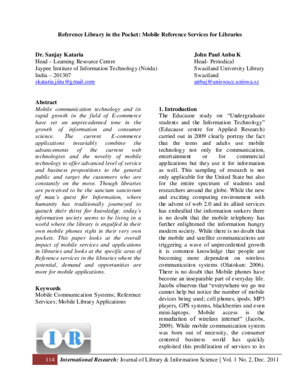 (PDF) Reference Library in the Pocket: Mobile Reference Services for ...