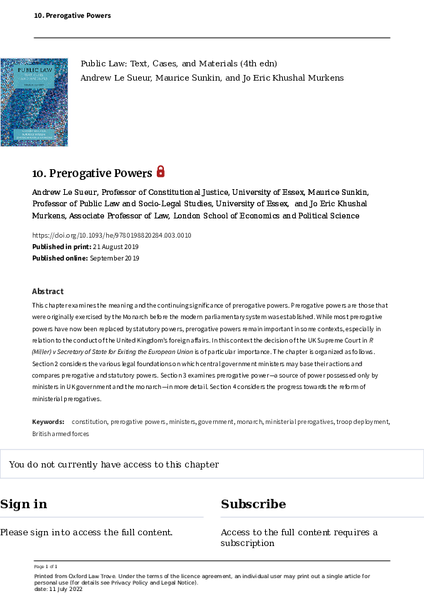 (PDF) 10. Prerogative Powers